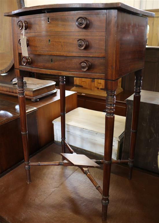 A Regency mahogany bowfront work table, W.1ft 7in. D.1ft 3in. H.2ft 7in.